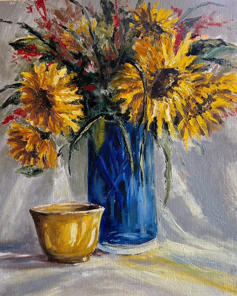 Sunflower still-life artwork displayed by Arbor Gallery