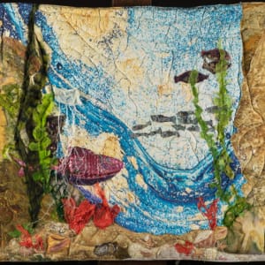 seascape exhibit fiber art panel depicting underwater landscape and marine life