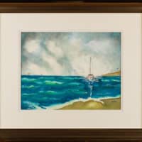 seascape exhibit Delicate watercolor of sailboat on the ocean